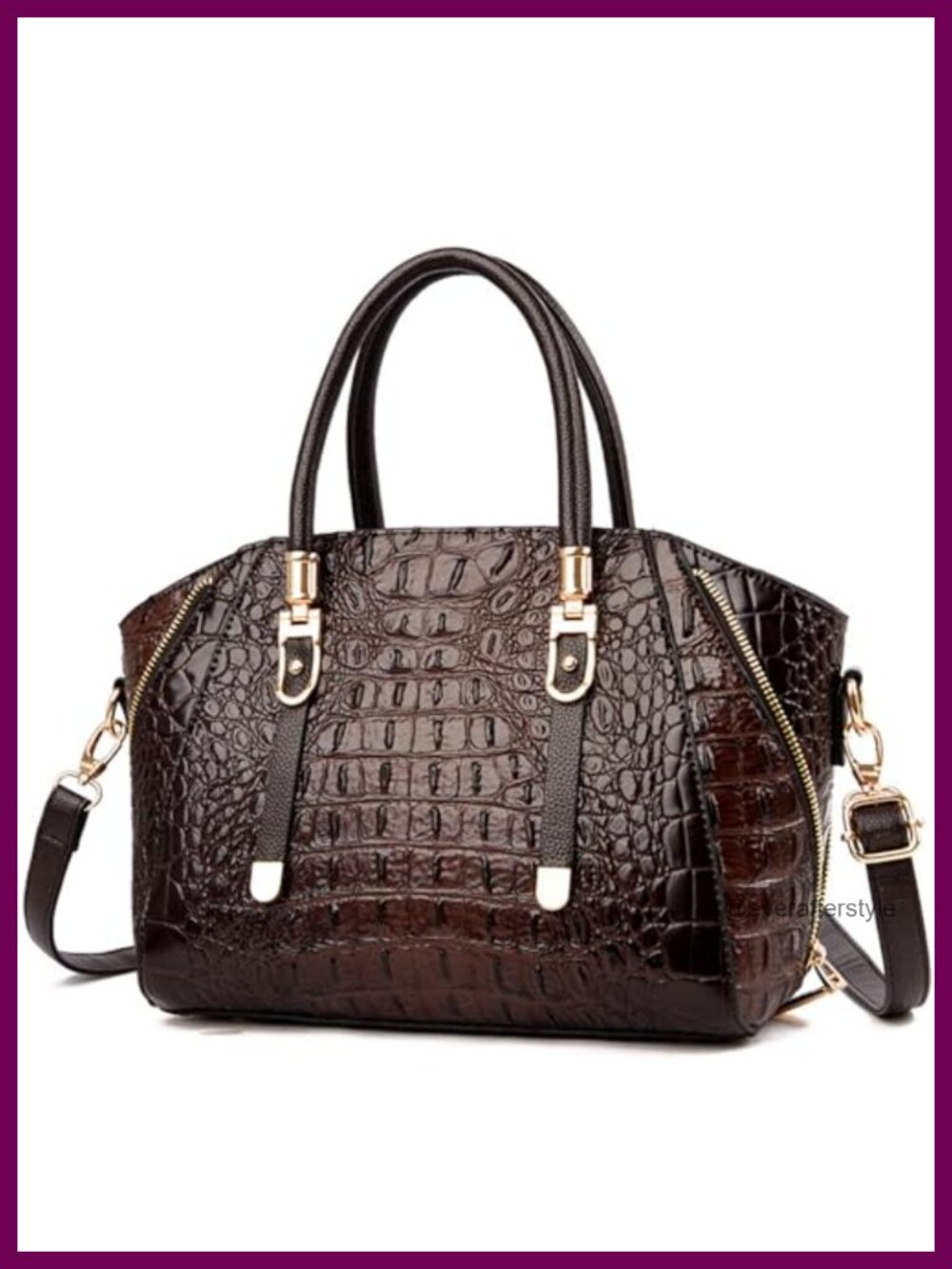 Women's Crocodile Pattern PU Leather Satchel Tote Handbag
